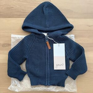 NWT Goumi Kids Winter Storm Baby Knit Hoodie SZ 0-3m Blue Organic Cotton Sweater